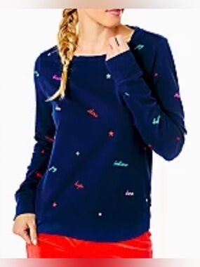 Lilly Pulitzer Good Vibes Pull Over Navy XL